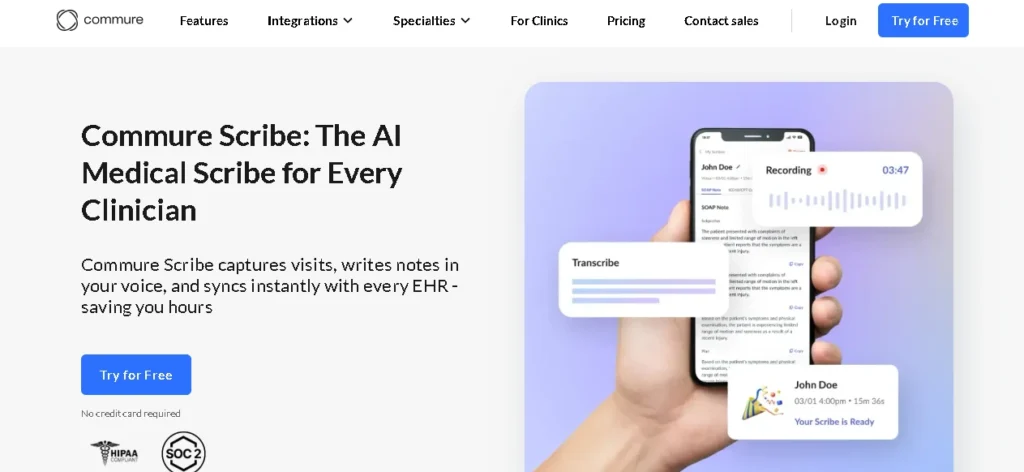 Commure AI Scribe- Best for Telemedicine