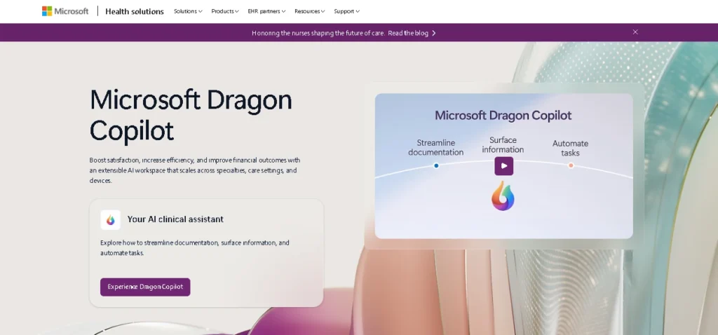 Microsoft Dragon Copilot- Best for Enterprise Health Systems