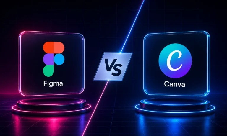 Figma vs Canva in 2026 comparison featuring UI design tools, creative templates, and collaborative workflows