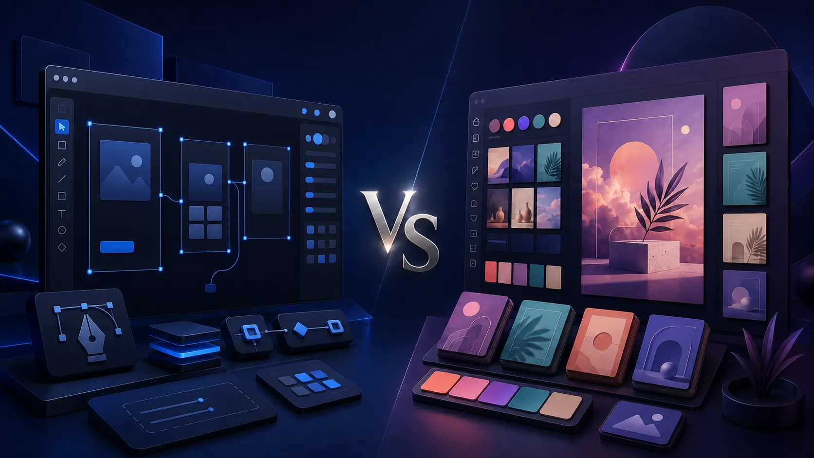 Figma vs Canva in 2026 comparison featuring UI design tools, creative templates, and collaborative workflows