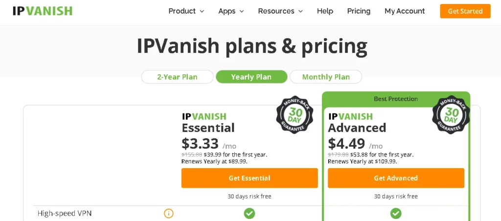 IPVanish pricing table